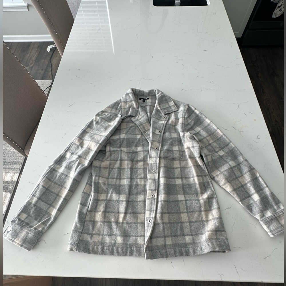 Express Gray Plaid Casual Button Down Shirt